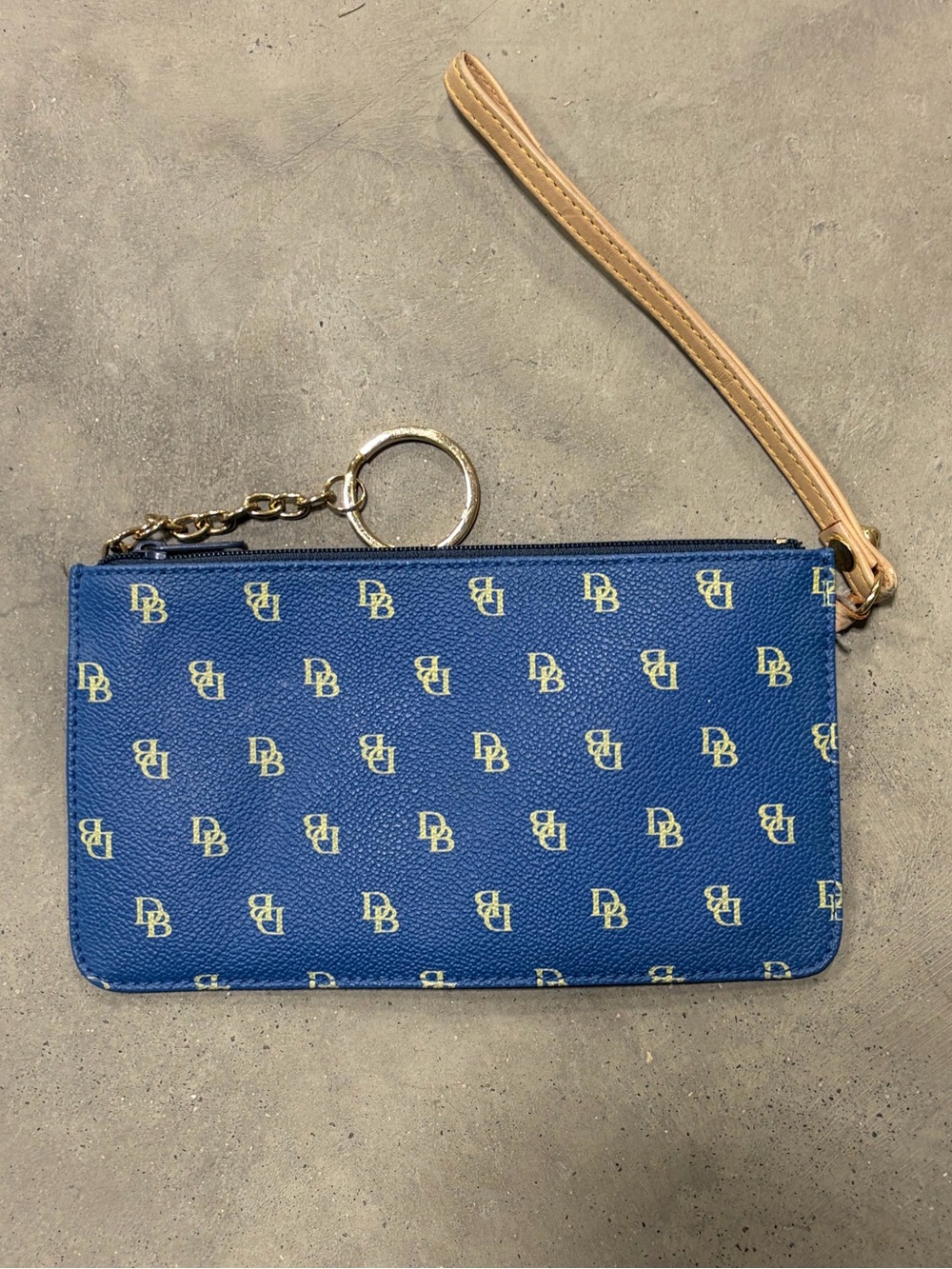 Dooney & Bourke Blue Slim DB Monogram Wristlet Clutch Purse